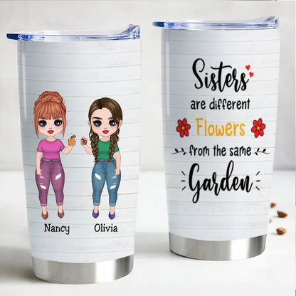 Sisterly Blooms Insulated Tumbler - Personalized 20oz Stainless Steel Cup - Makezbright Gifts