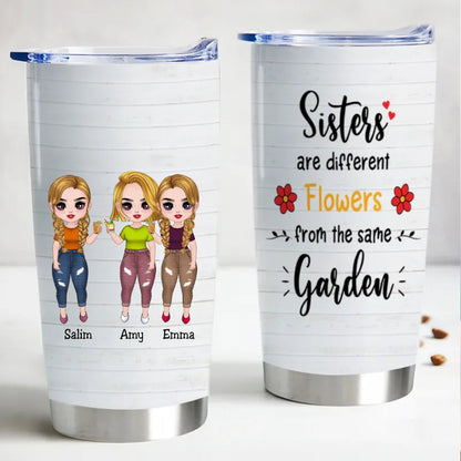 Sisterly Blooms Insulated Tumbler - Personalized 20oz Stainless Steel Cup - Makezbright Gifts