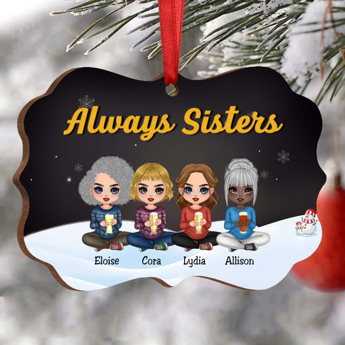 Sisters - Always Sisters Dolls Sitting - Personalized Christmas Acrylic Ornament - Makezbright Gifts