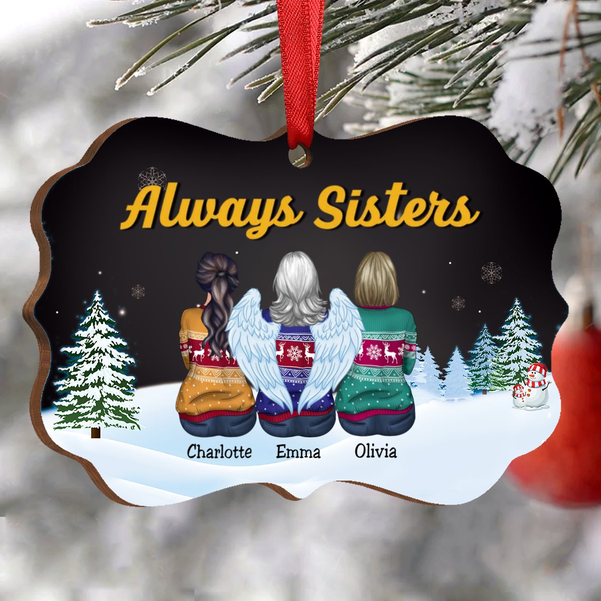 Sisters - Always Sisters - Personalized Acrylic Ornament (Black) - Makezbright Gifts