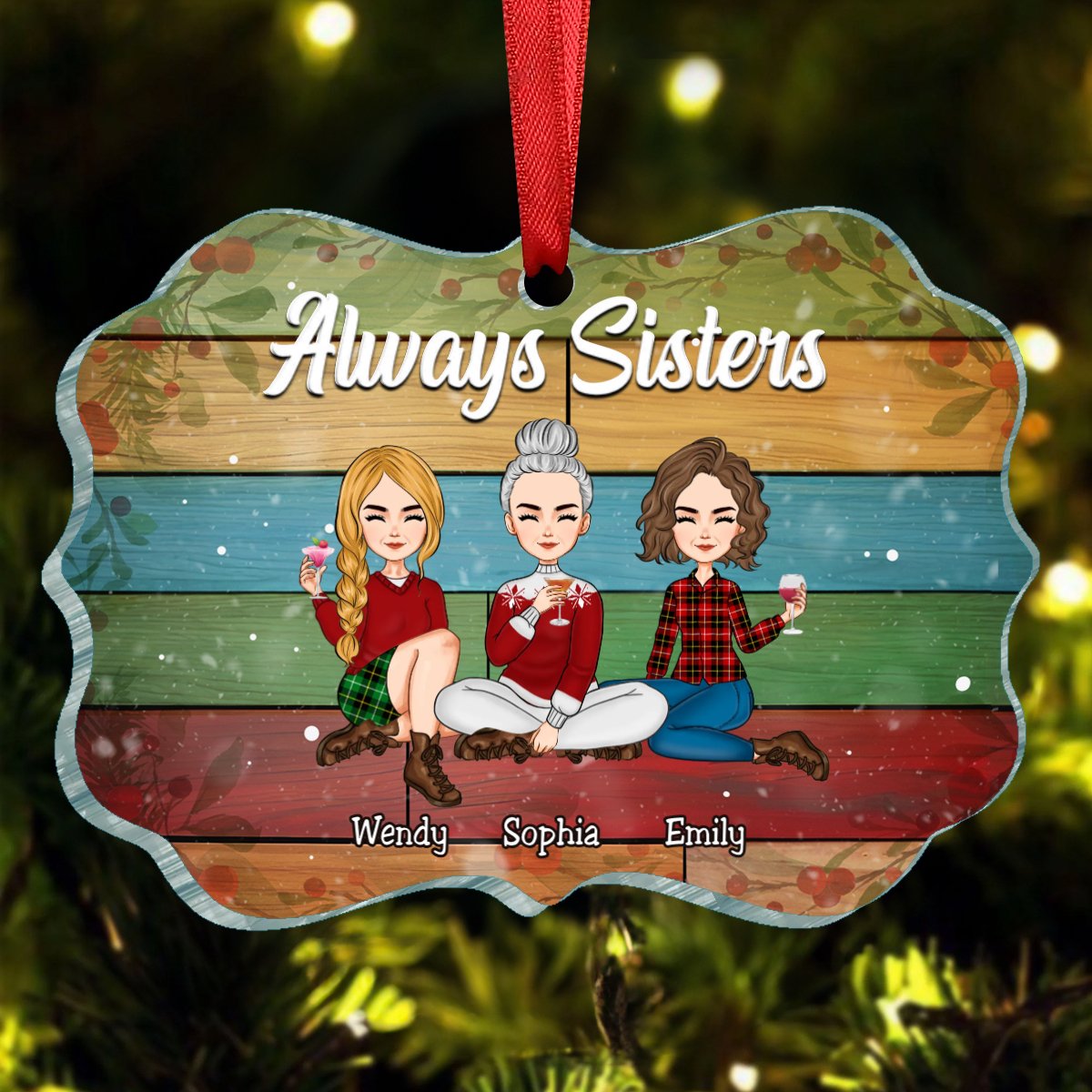 Sisters - Always Sisters - Personalized Acrylic Ornament (II) - Makezbright Gifts