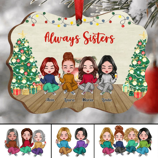 Sisters - Always Sisters - Personalized Christmas Acrylic Ornament (Ver 3) - Makezbright Gifts