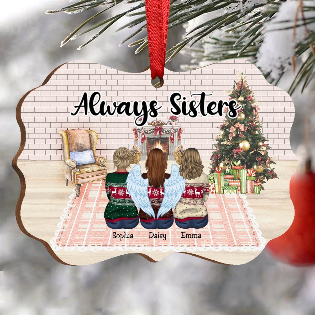 Sisters - Always Sisters - Personalized Christmas Ornament - Makezbright Gifts