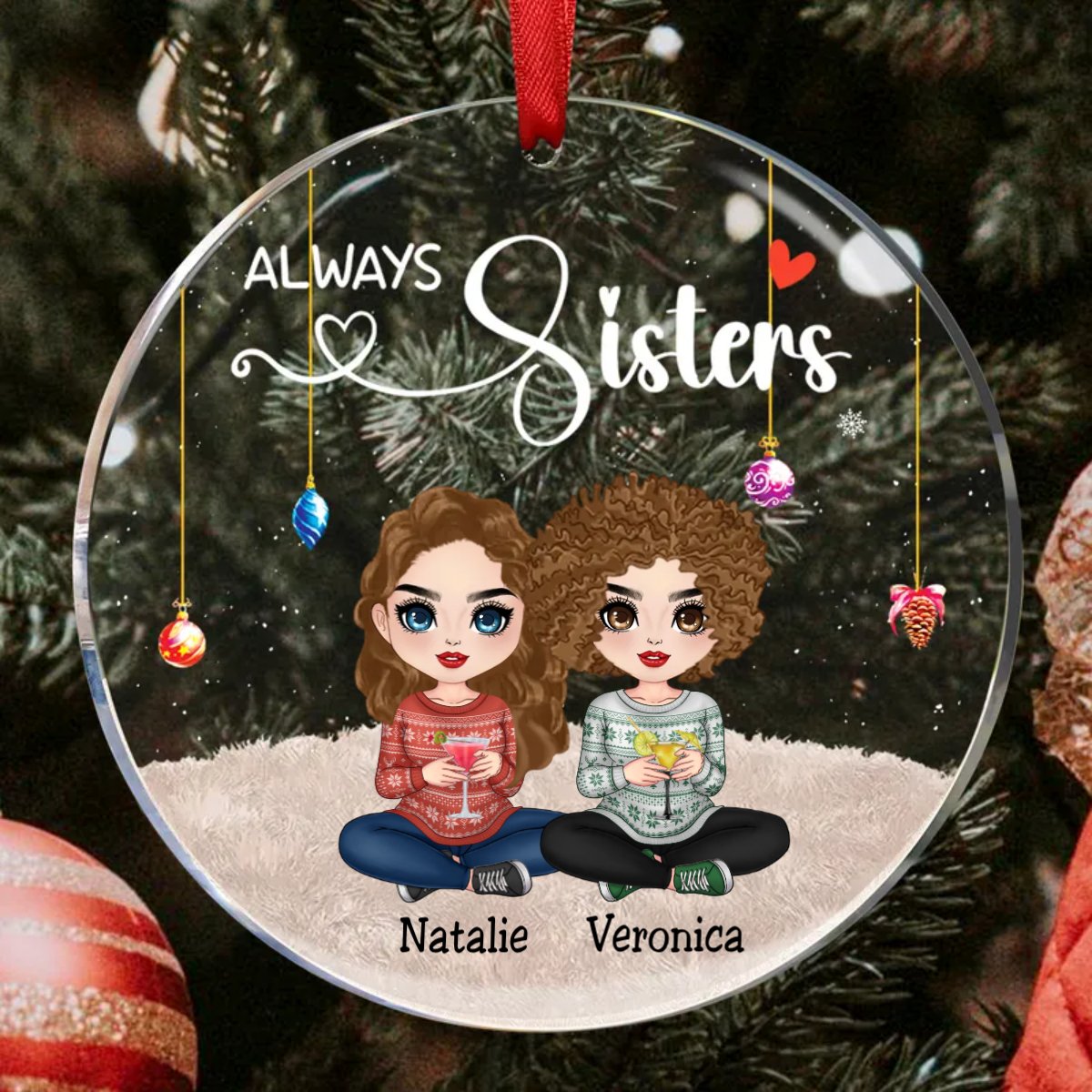 Sisters - Always Sisters - Personalized Circle Ornament (TB) - Makezbright Gifts