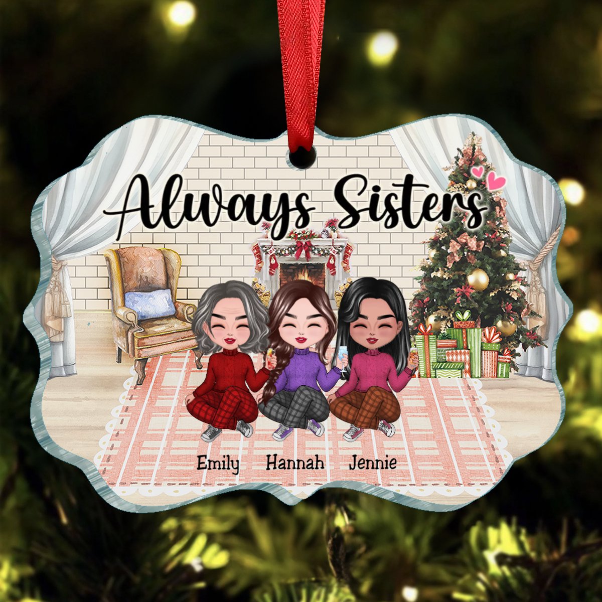 Sisters - Always Sisters - Personalized Ornament (LH) - Makezbright Gifts