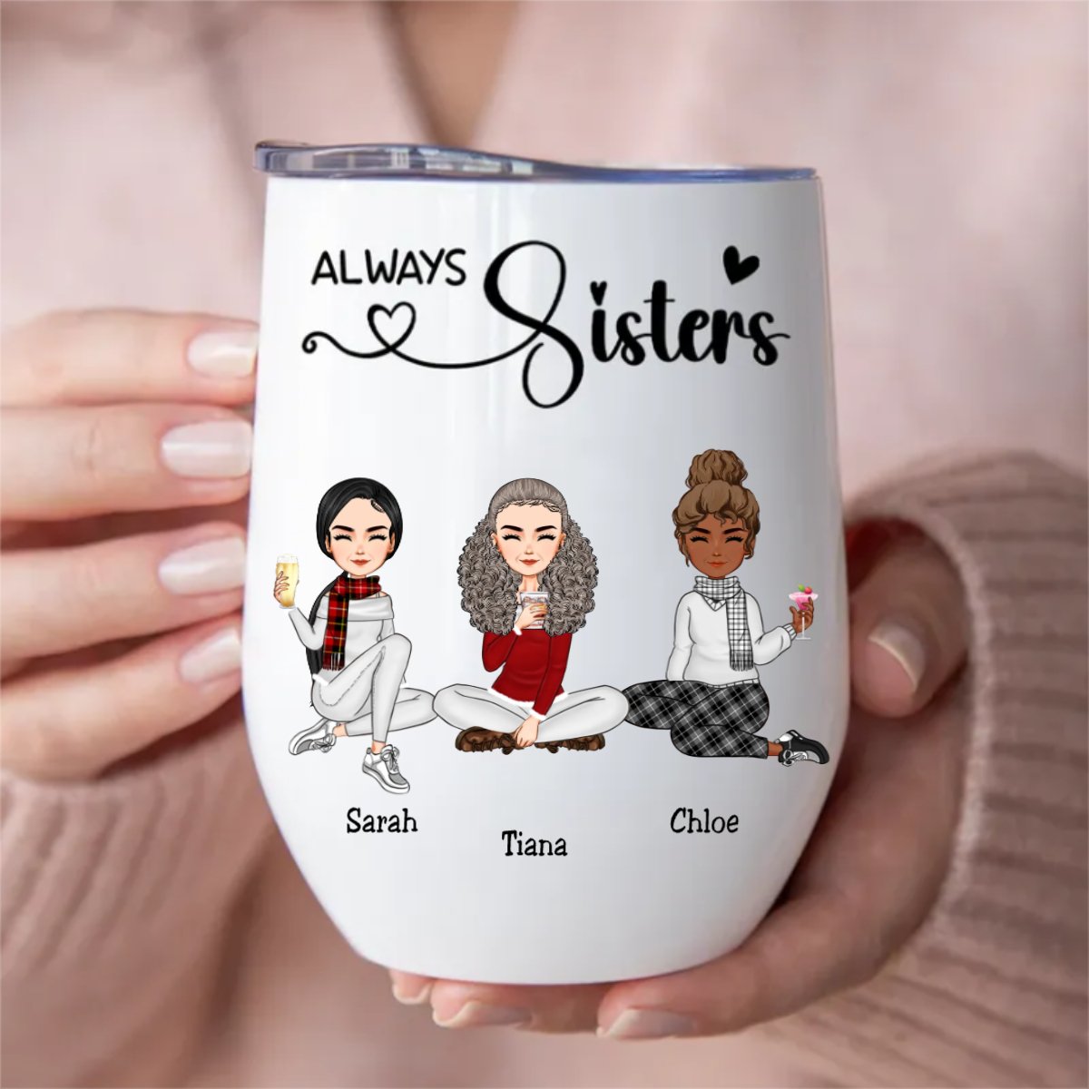 Sisters - Always Sisters - Personalized Wine Tumbler (AA) - Makezbright Gifts