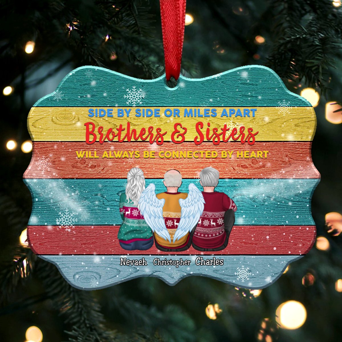 Sisters And Brothers Connected By Heart - Personalized Christmas Ornament - Makezbright Gifts