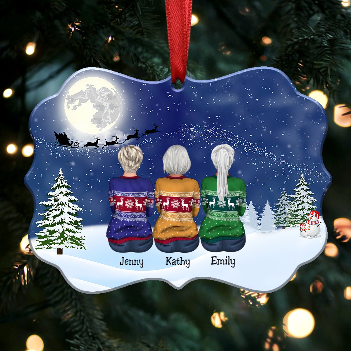 Sisters Besties Gift Christmas Idea - Personalized Christmas Ornament (Blue) - Makezbright Gifts