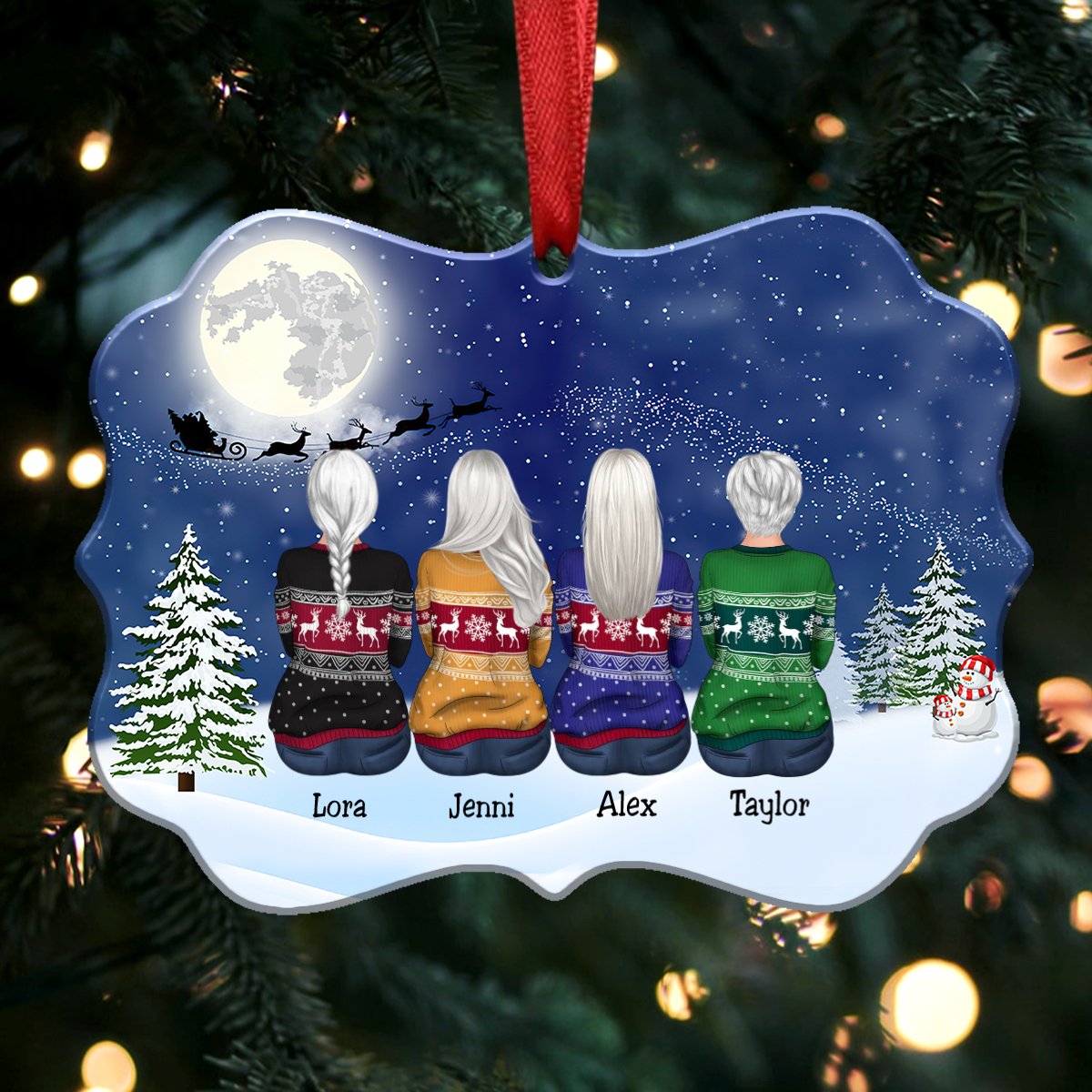 Sisters Besties Gift Christmas Idea - Personalized Christmas Ornament (Blue) - Makezbright Gifts