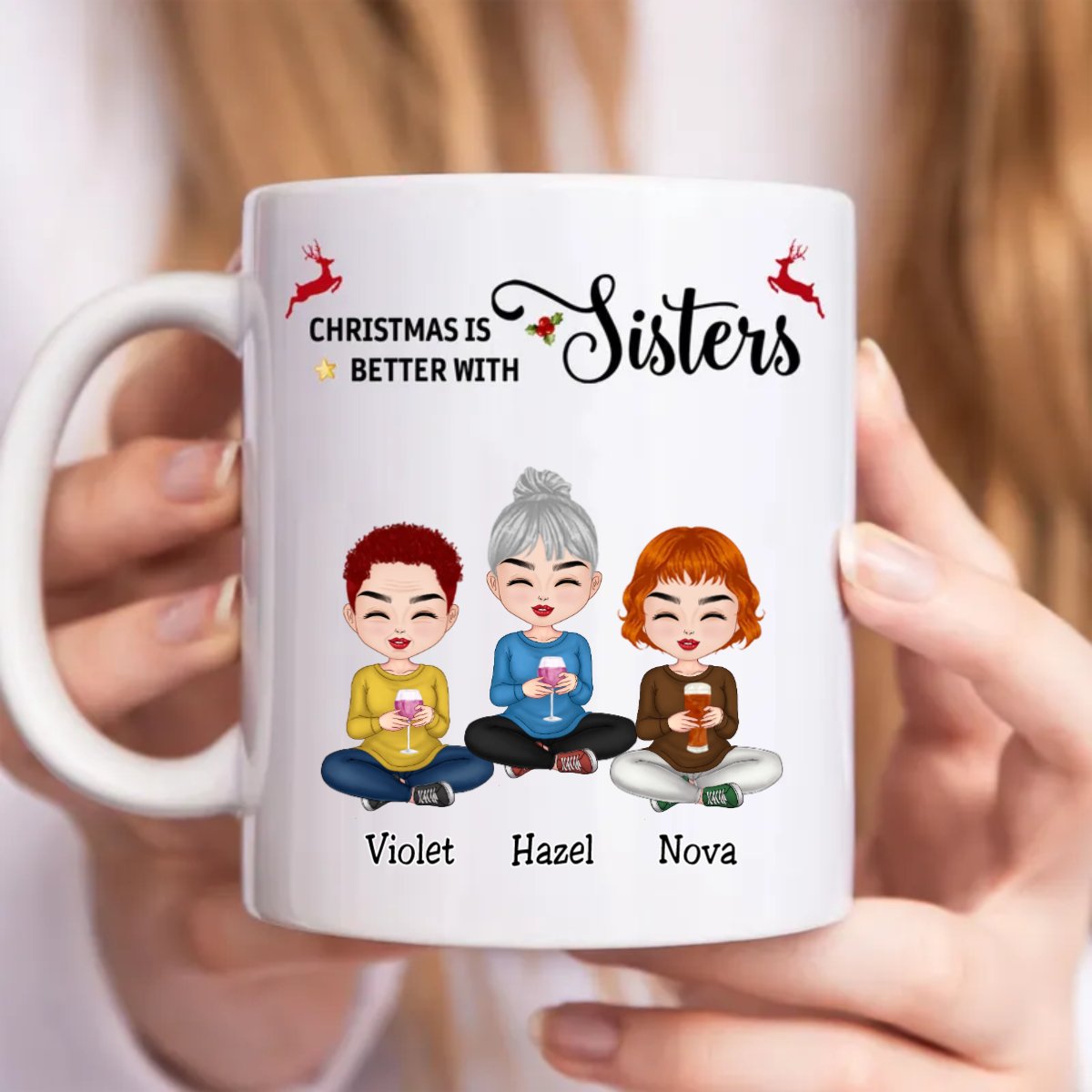 Sisters - Christmas Is Better With Sisters - Personalized Mug - Makezbright Gifts