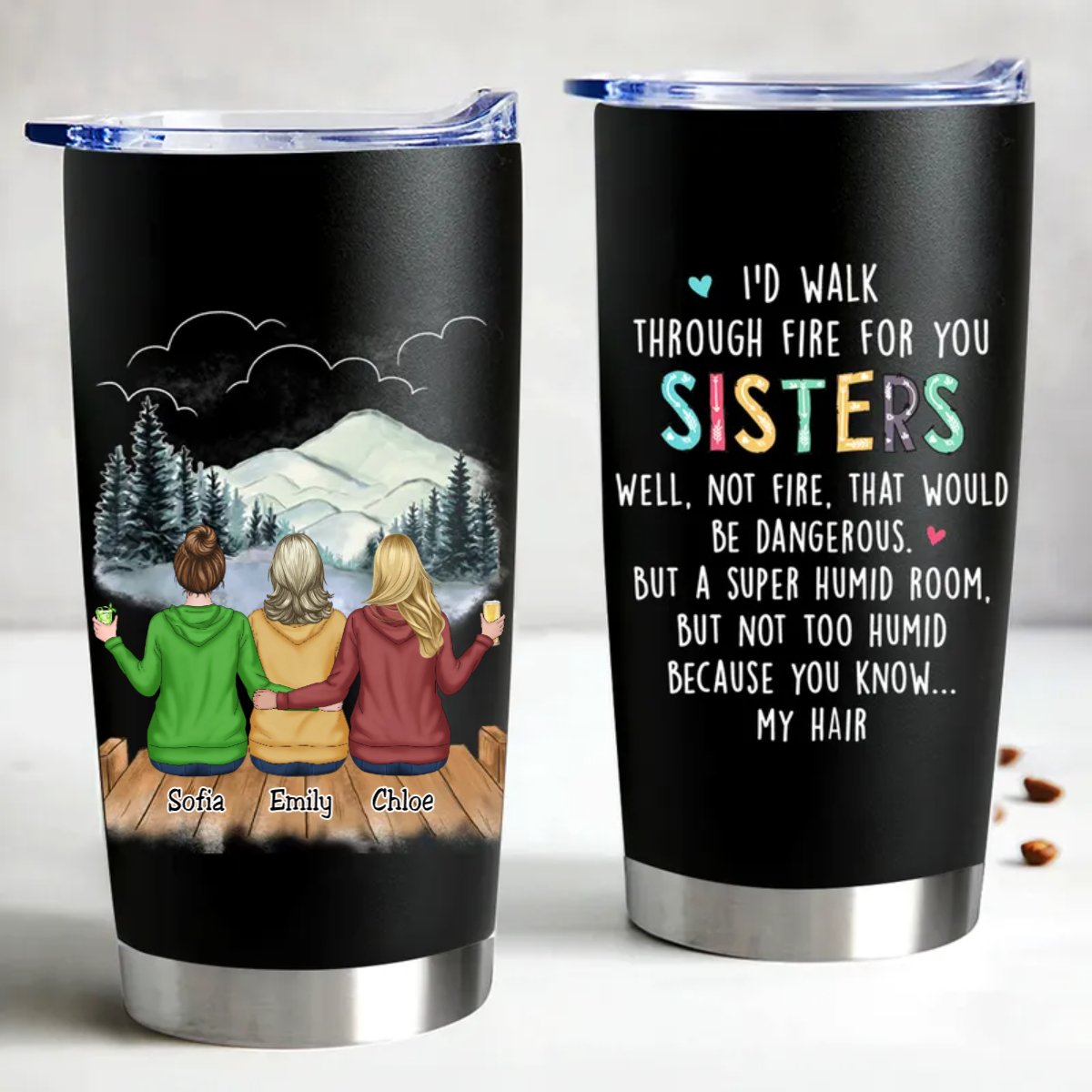 Sisters Forever Custom Insulated Tumbler - 20oz Stainless Steel (NV) - Makezbright Gifts