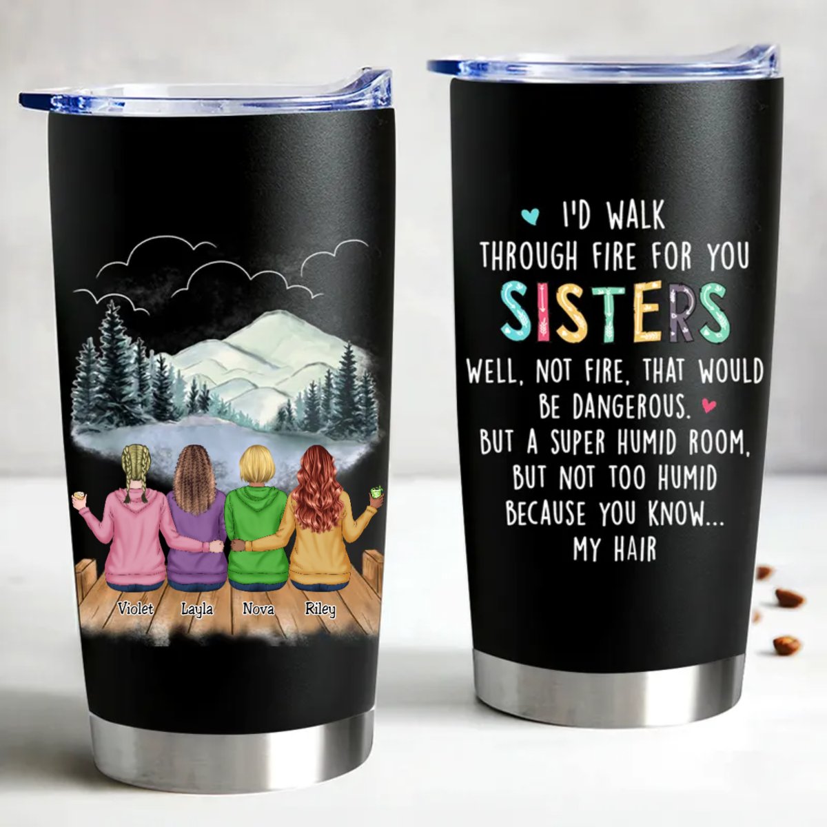 Sisters Forever Custom Insulated Tumbler - 20oz Stainless Steel (NV) - Makezbright Gifts