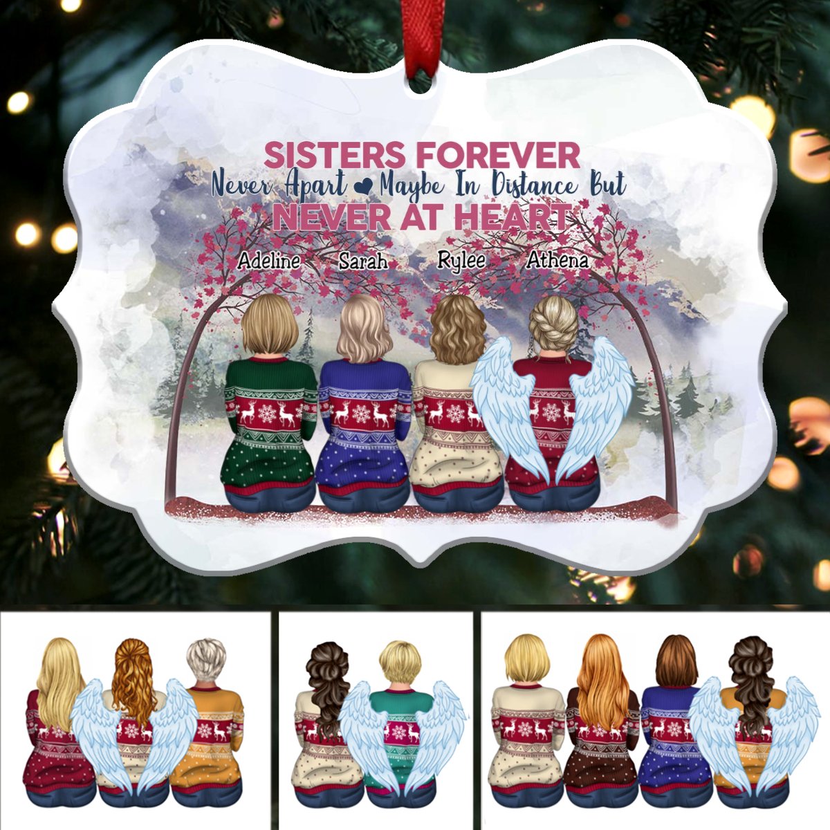 Sisters forever, never apart. Maybe in distance but never at heart - ORNAMENT - Makezbright Gifts