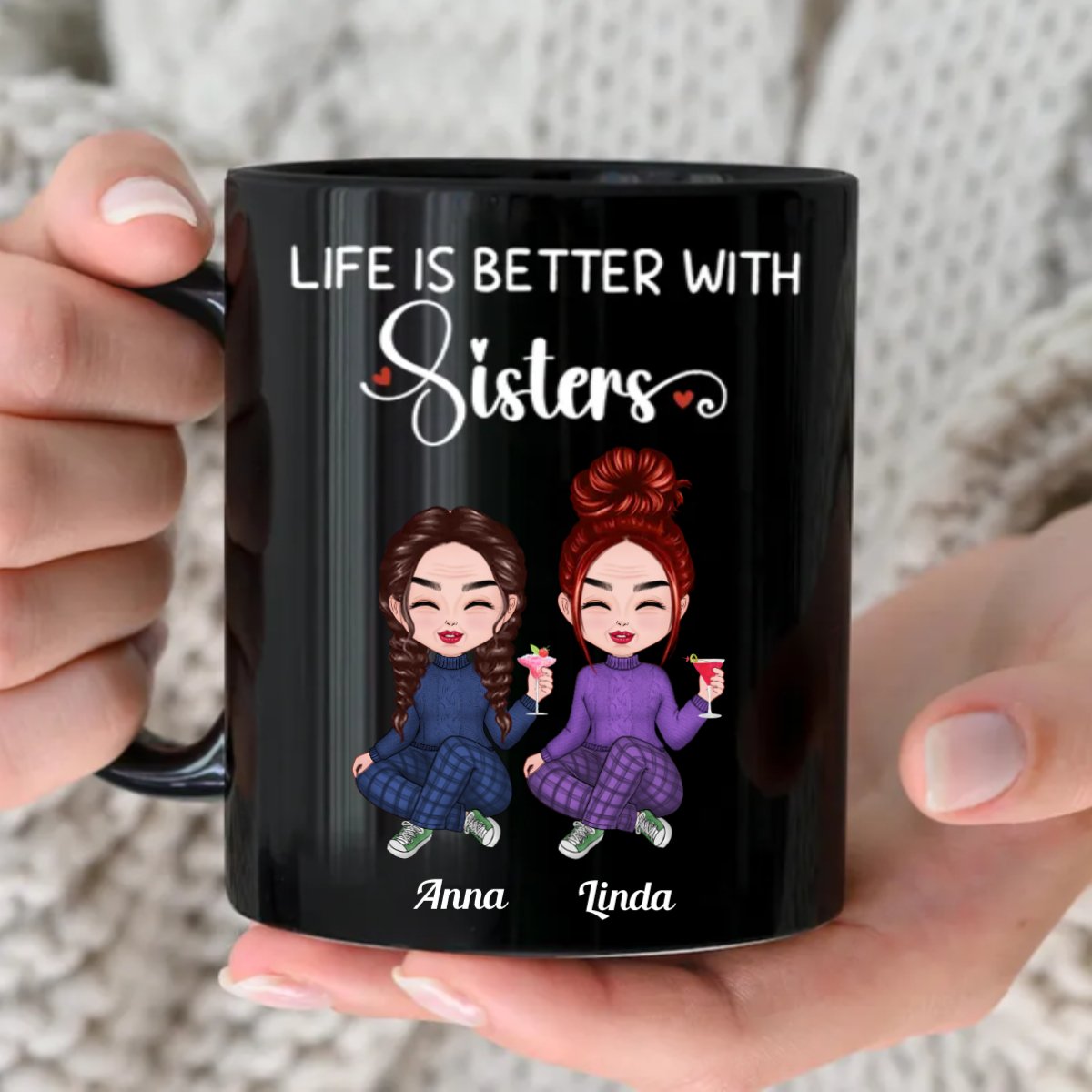 Sisters - Life Is Better With Sisters - Personalized Black Mug - Makezbright Gifts