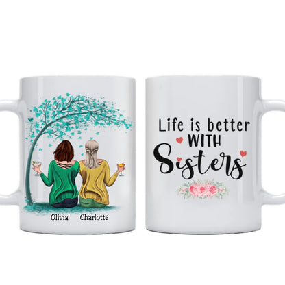 Sisters - Life Is Better With Sisters - Personalized Mug (Green) - Makezbright Gifts