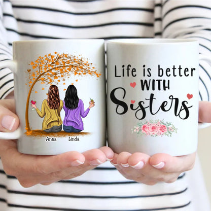 Sisters - Life Is Better With Sisters - Personalized Mug (Yellow) - Makezbright Gifts