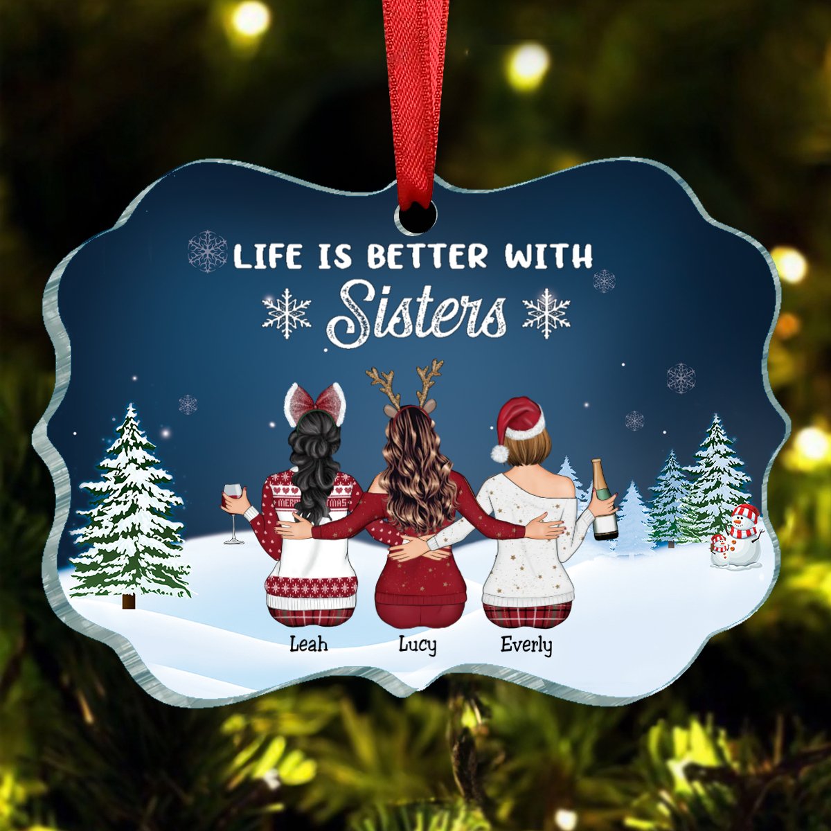 Sisters - Life Is Better With Sisters - Personalized Ornament - Makezbright Gifts