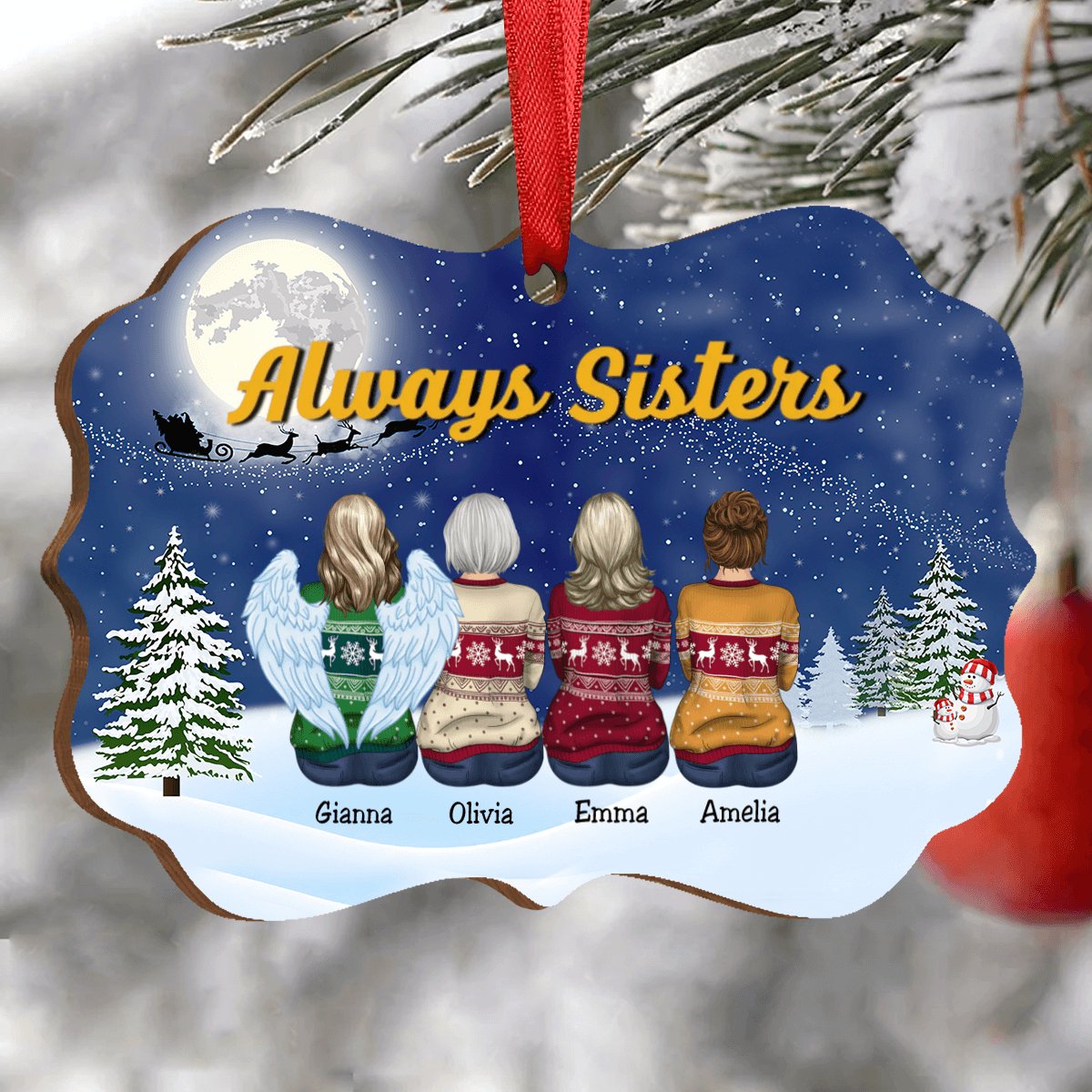 Sisters Memorial Gift - Always Sisters - Personalized Christmas Ornament - Makezbright Gifts