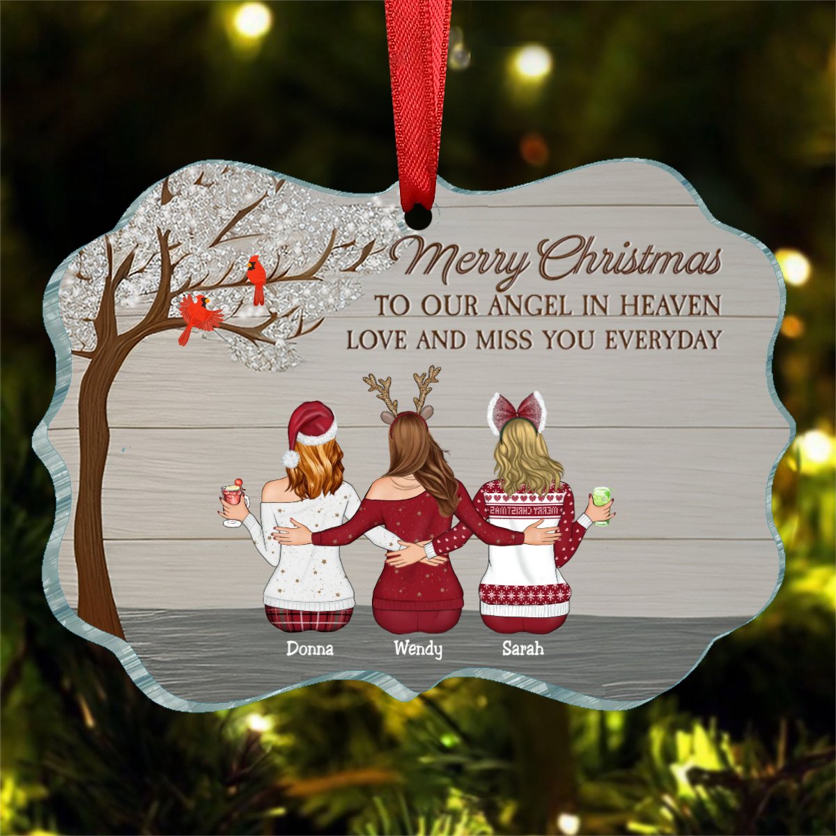 Sisters - Merry Christmas To Our Angel In Heaven Love And Miss You Everyday - Personalized Acrylic Ornament - Makezbright Gifts