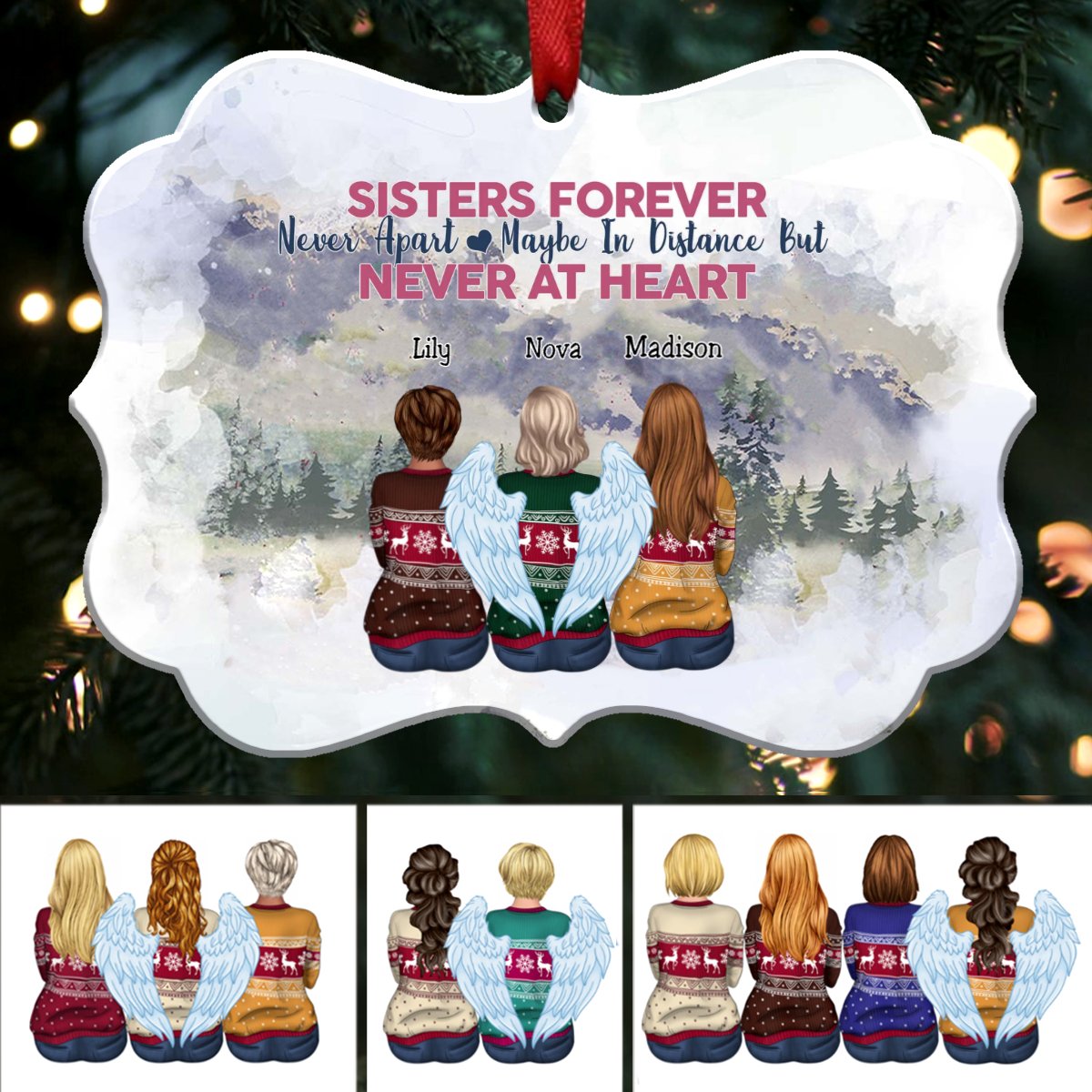 Sisters Ornament - Sisters forever, never apart. Maybe in distance but never at heart - Personalized Ornament - Makezbright Gifts