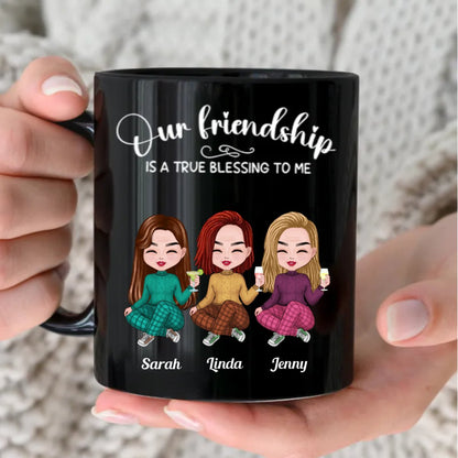 Sisters - Our Friendship Is A True Blessing To Me - Personalized Black Mug - Makezbright Gifts