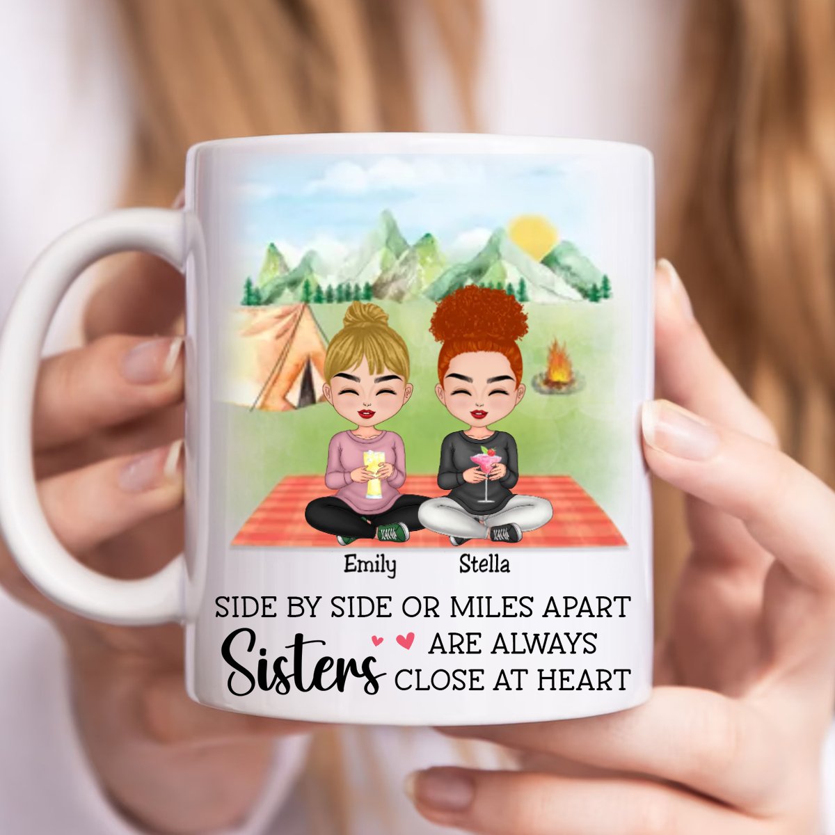 Sisters - Side By Side Or Miles Apart Sisters Are Always Close At Heart - Personalized Mug - Makezbright Gifts