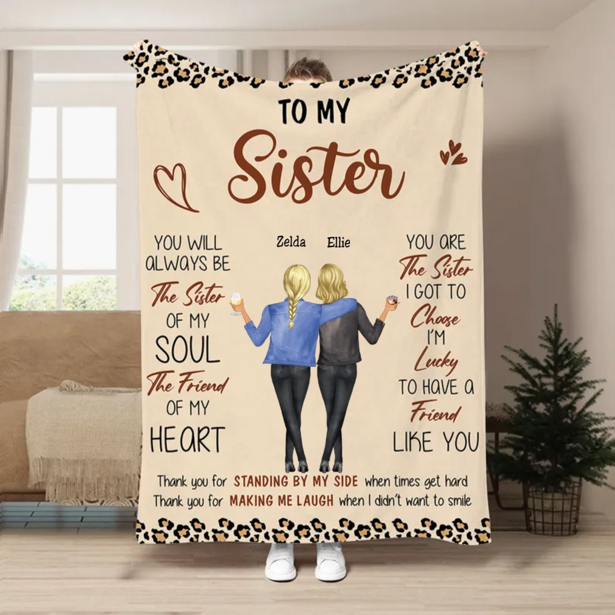 Sisters - Sister Of Soul Friend Of Heart - Personalized Blanket - Makezbright Gifts