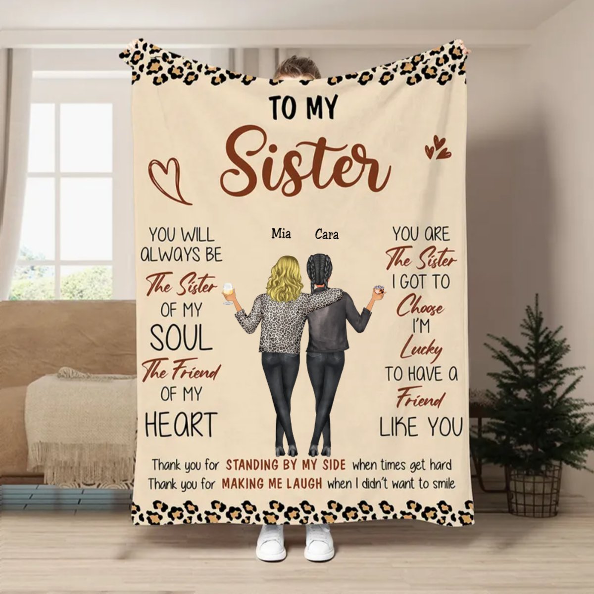 Sisters - Sister Of Soul Friend Of Heart - Personalized Blanket - Makezbright Gifts