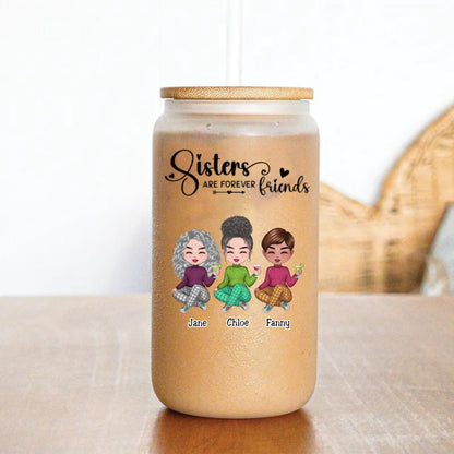 Sisters - Sisters Are Forever Friends - Personalize Glass Can (AA) - Makezbright Gifts