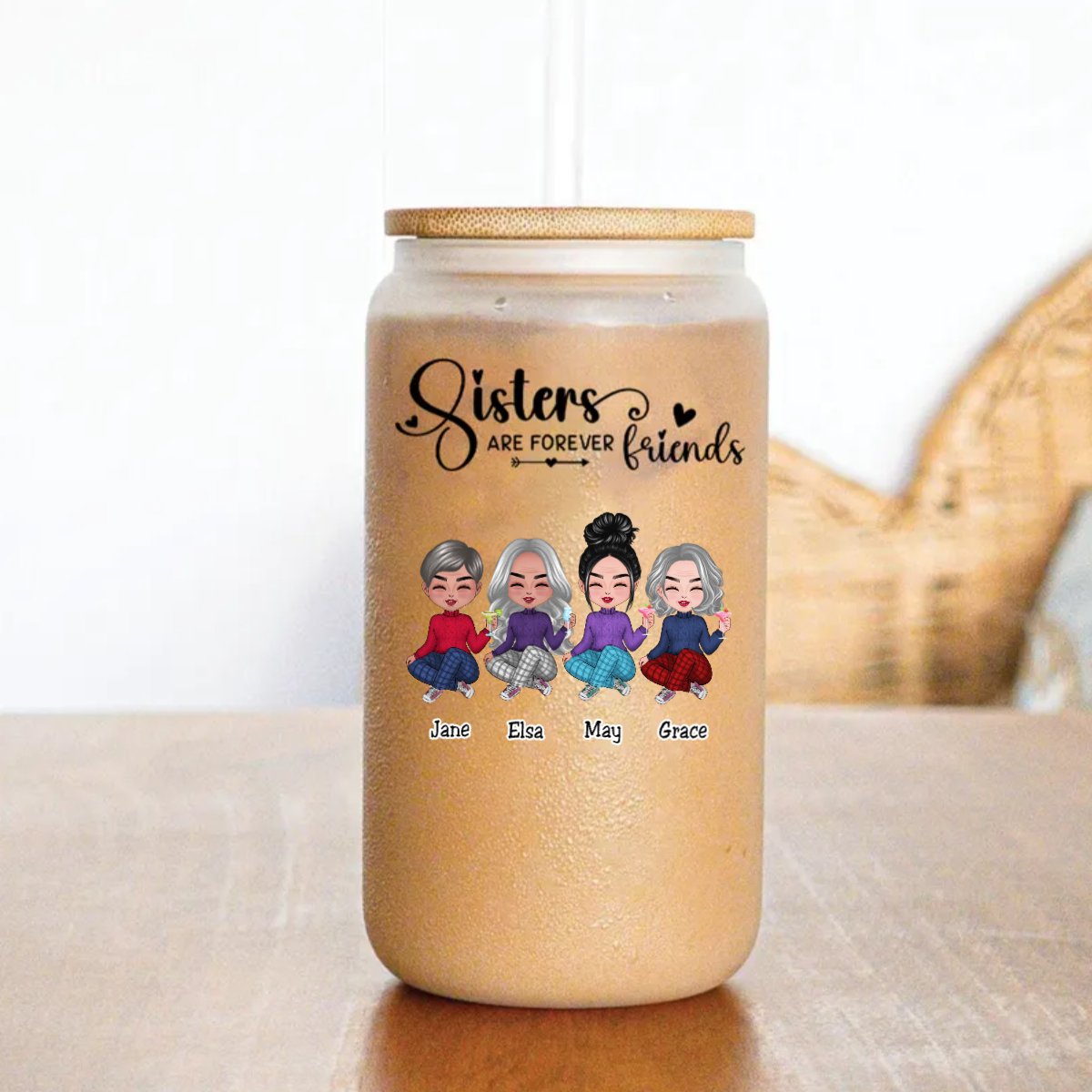 Sisters - Sisters Are Forever Friends - Personalize Glass Can (AA) - Makezbright Gifts