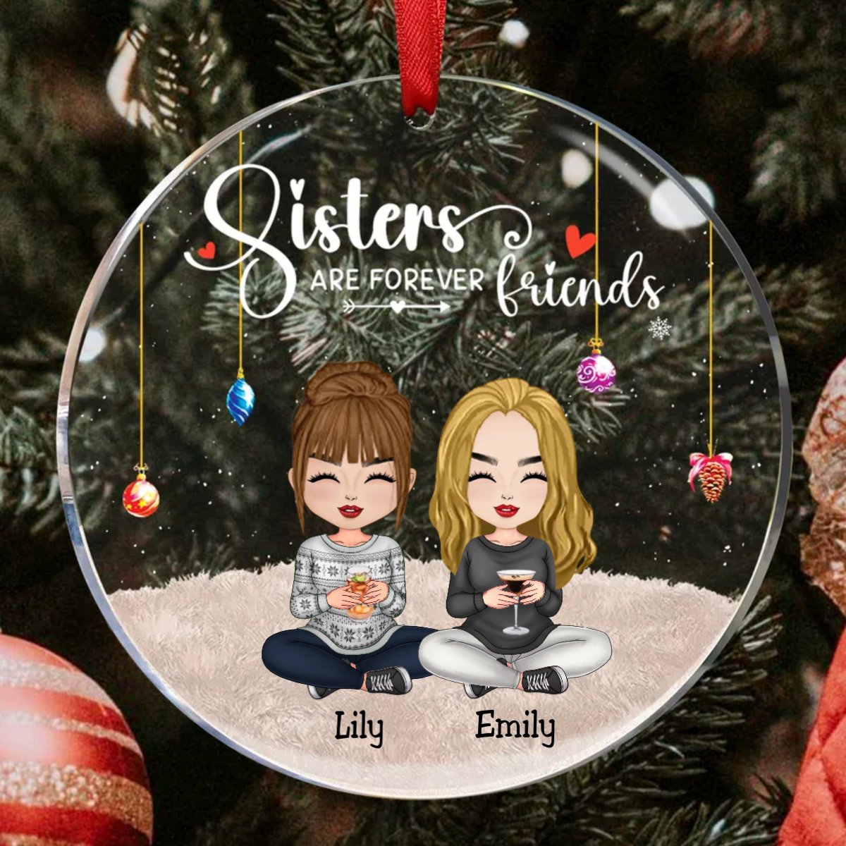 Sisters - Sisters Are Forever Friends Ver 2 - Personalized Circle Ornament - Makezbright Gifts