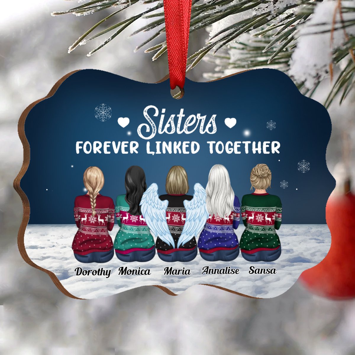 Sisters - Sisters Forever Linked Together - Personalized Acrylic Ornament - Makezbright Gifts