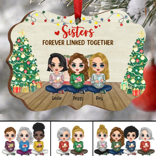 Sisters - Sisters Forever Linked Together - Personalized Christmas Acrylic Ornament - Makezbright Gifts