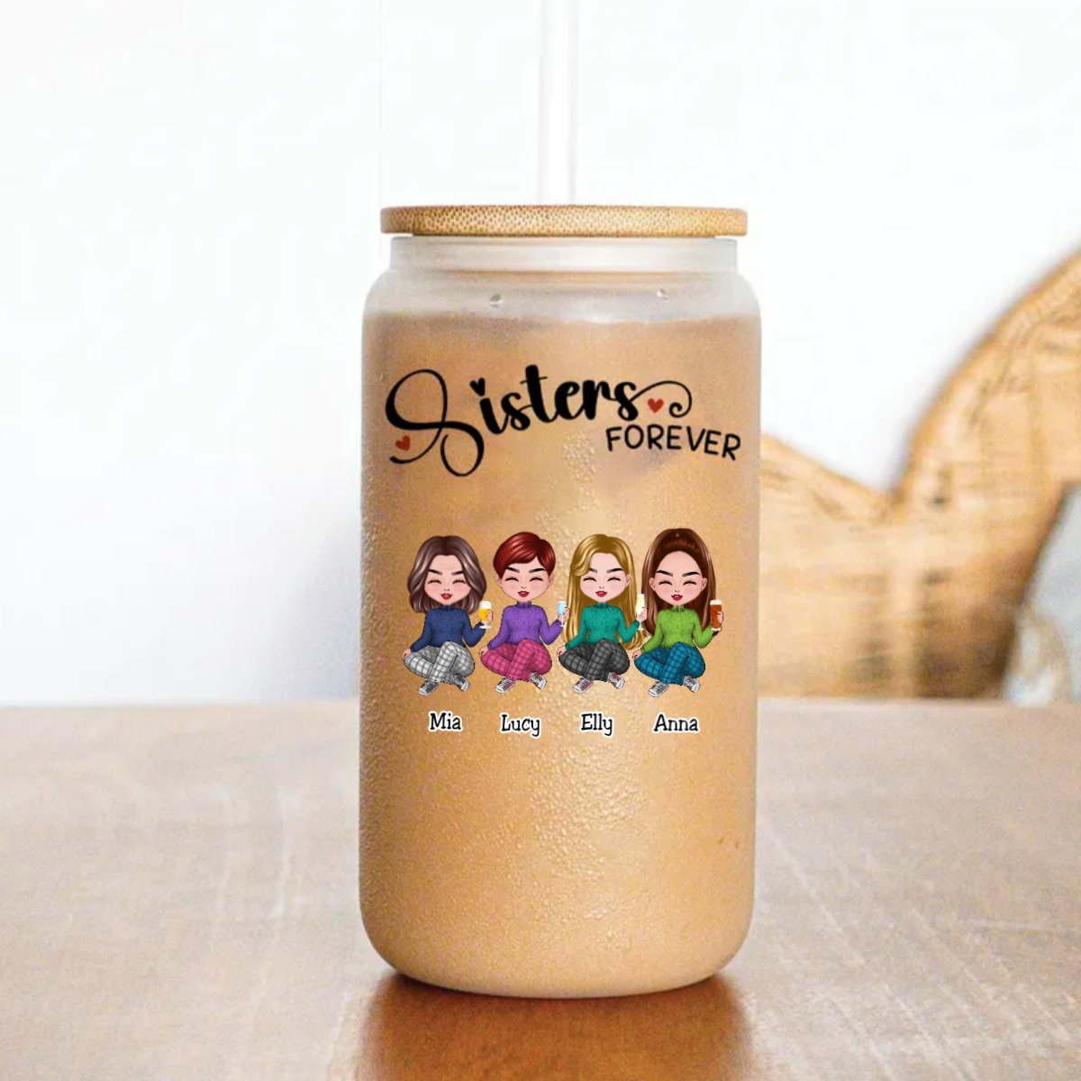 Sisters - Sisters Forever - Personalize Glass Can (AA) - Makezbright Gifts