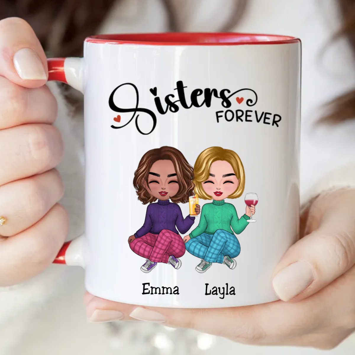 Sisters - Sisters Forever - Personalized Accent Mug (TB) - Makezbright Gifts