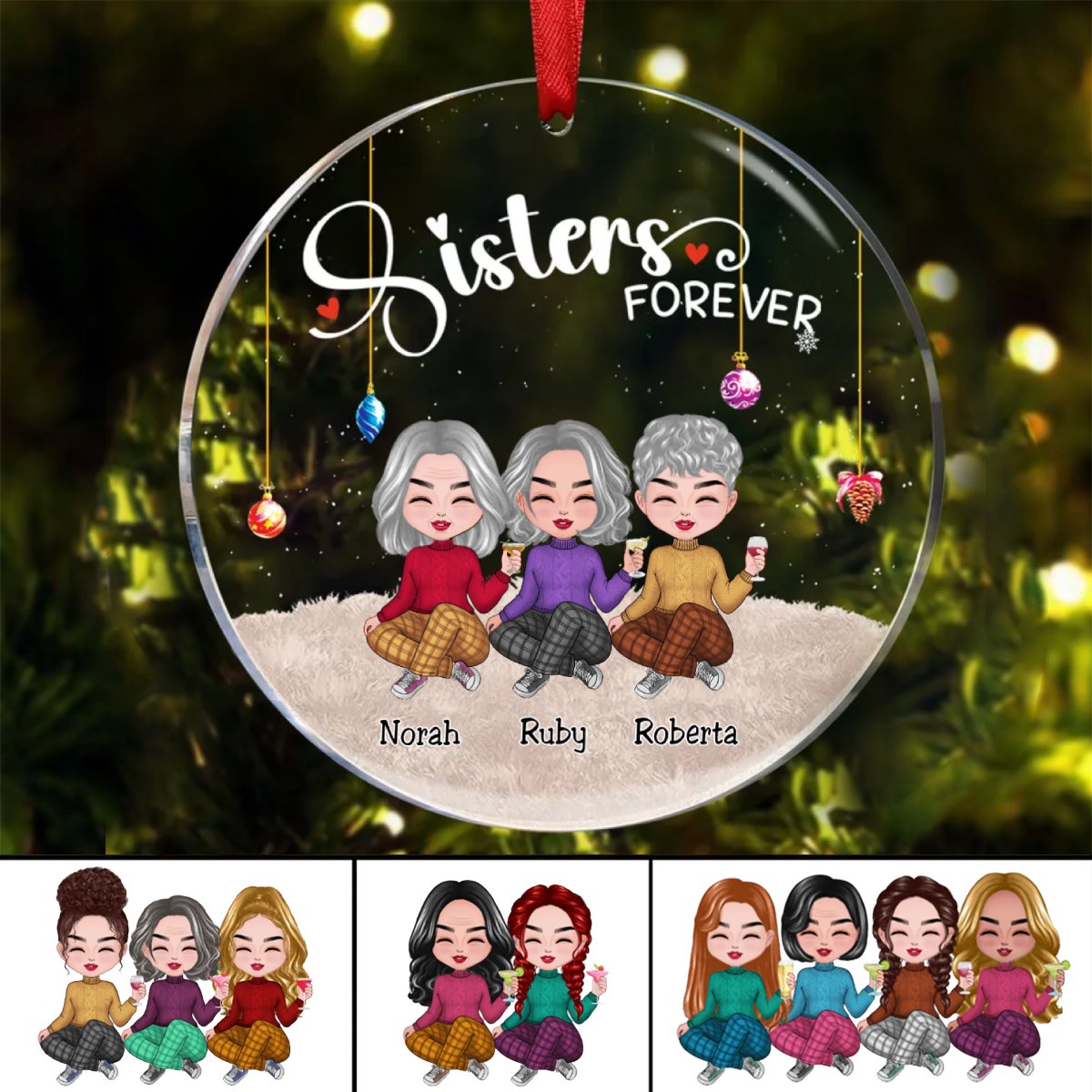 Sisters - Sisters Forever - Personalized Circle Ornament (AA) - Makezbright Gifts