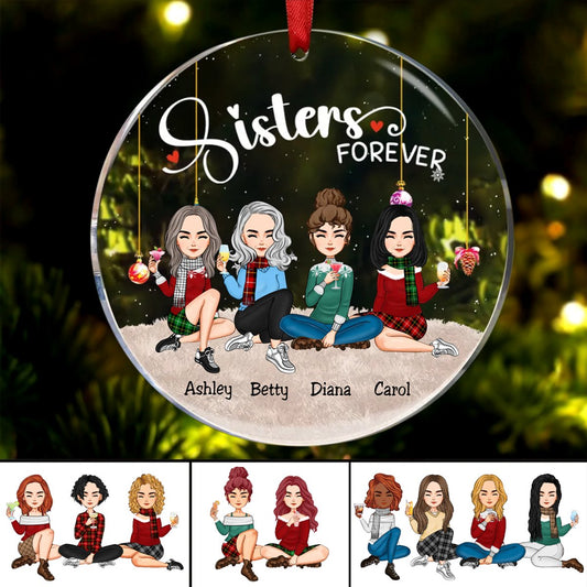 Sisters - Sisters Forever - Personalized Circle Ornament (QH) - Makezbright Gifts