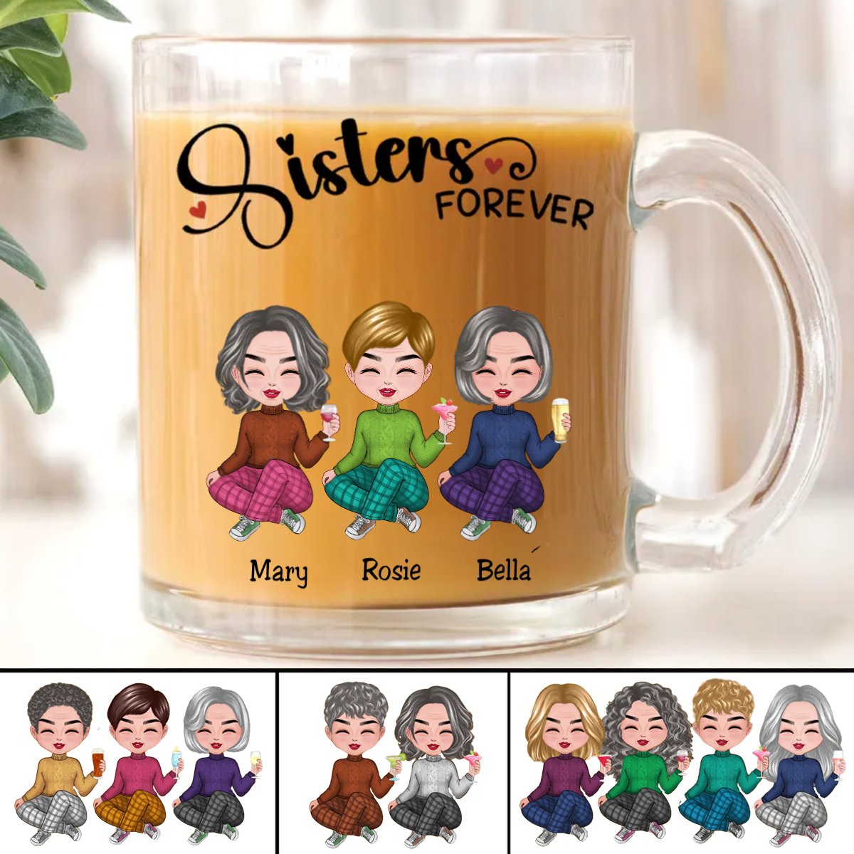 Sisters - Sisters Forever - Personalized Glass Mug - Makezbright Gifts