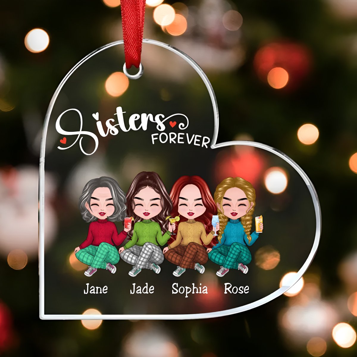 Sisters - Sisters Forever - Personalized Heart Ornament - Makezbright Gifts