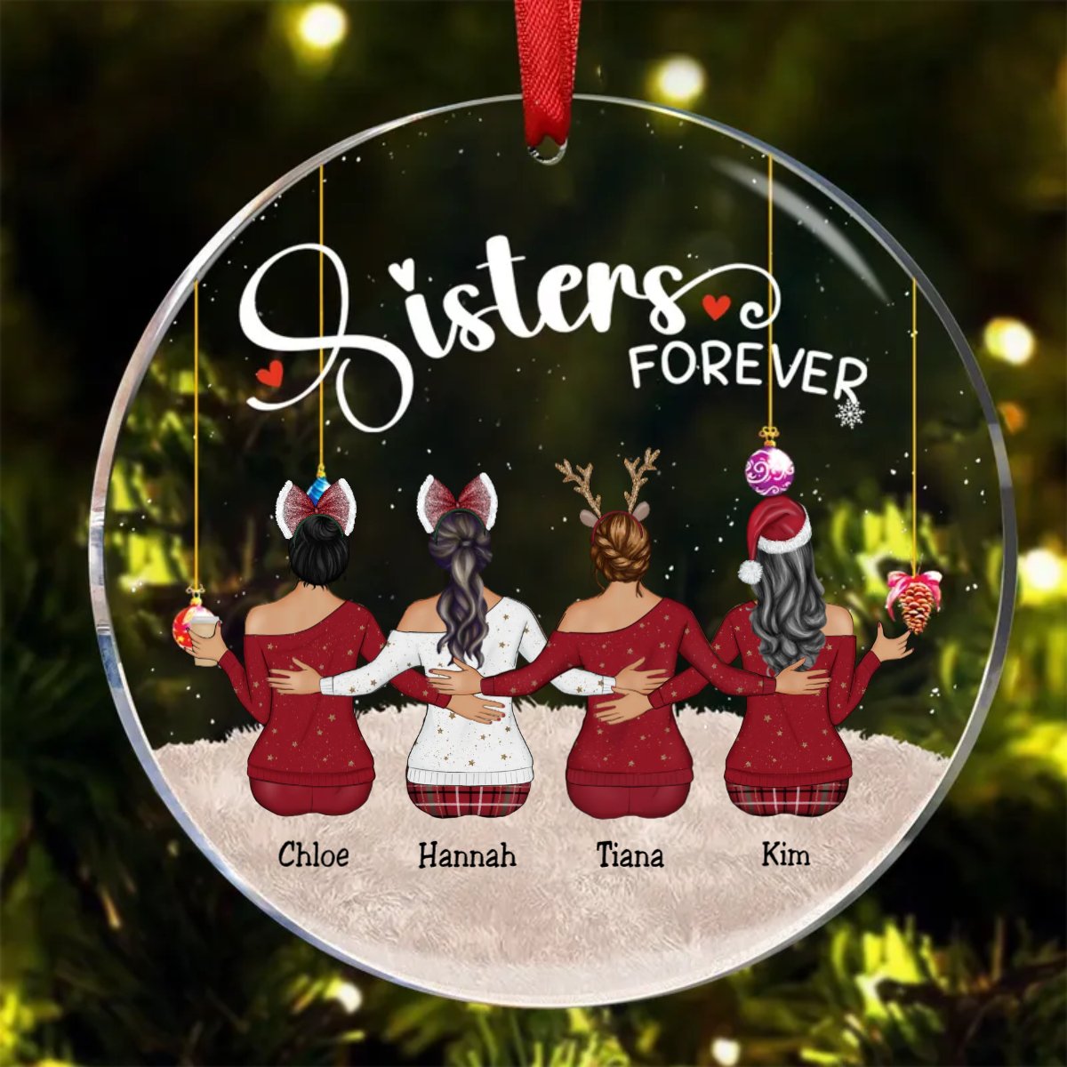 Sisters - Sisters Forever - Personalized Transparent Ornament - Makezbright Gifts