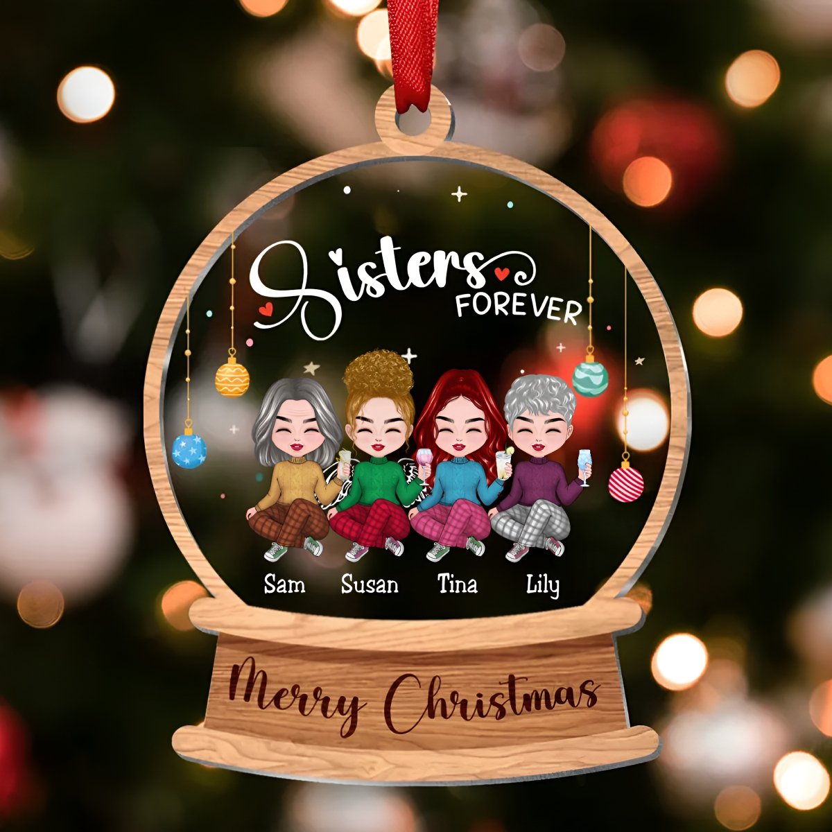 Sisters - Sisters Forever - Personalized Transparent Ornament - Makezbright Gifts