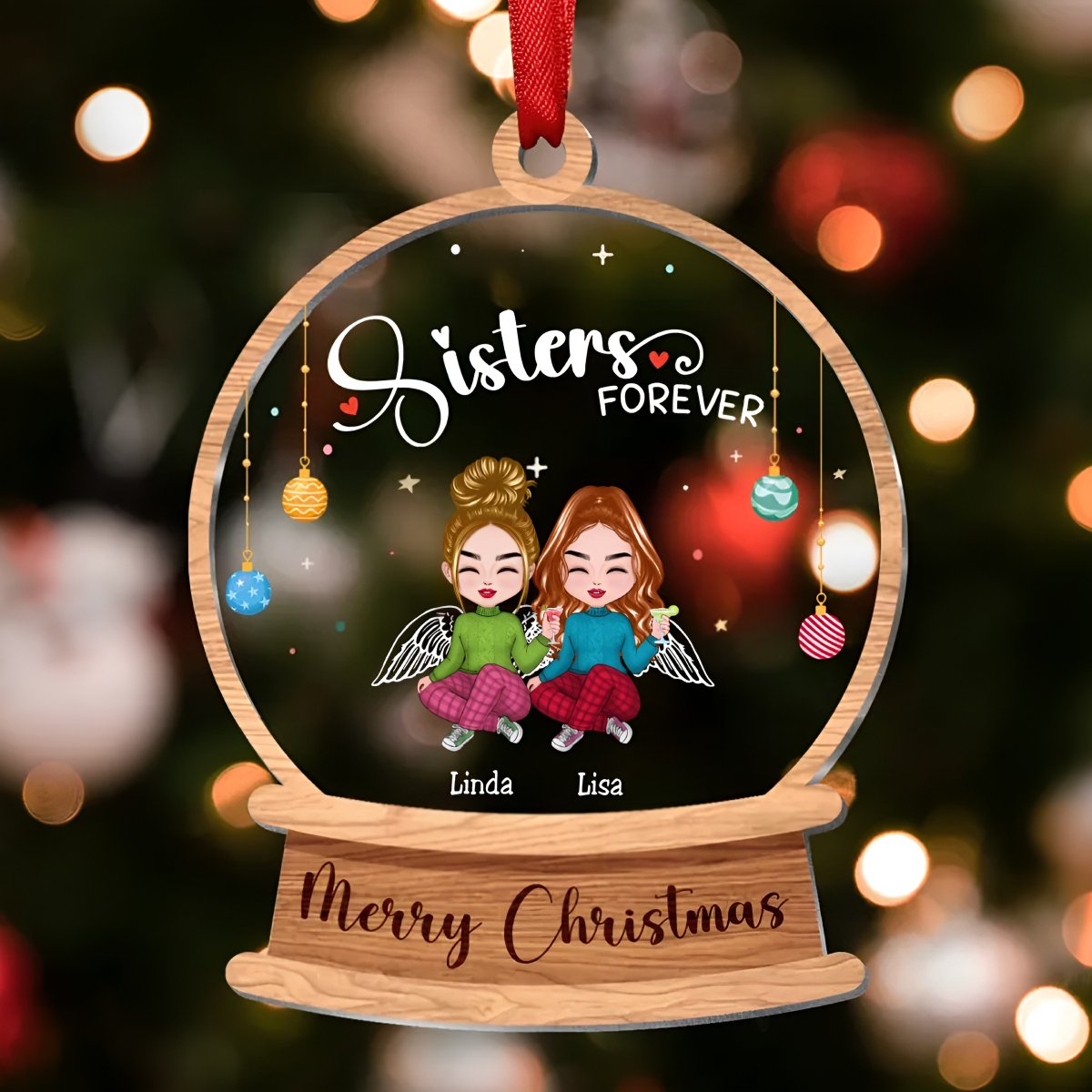 Sisters - Sisters Forever - Personalized Transparent Ornament - Makezbright Gifts