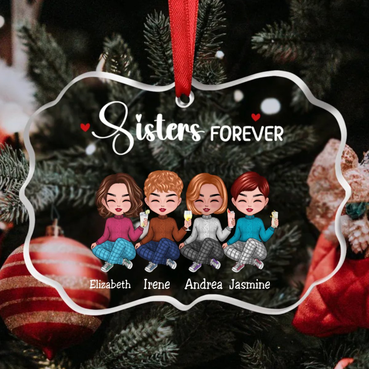 Sisters - Sisters Forever - Personalized Transparent Ornament (TB) - Makezbright Gifts