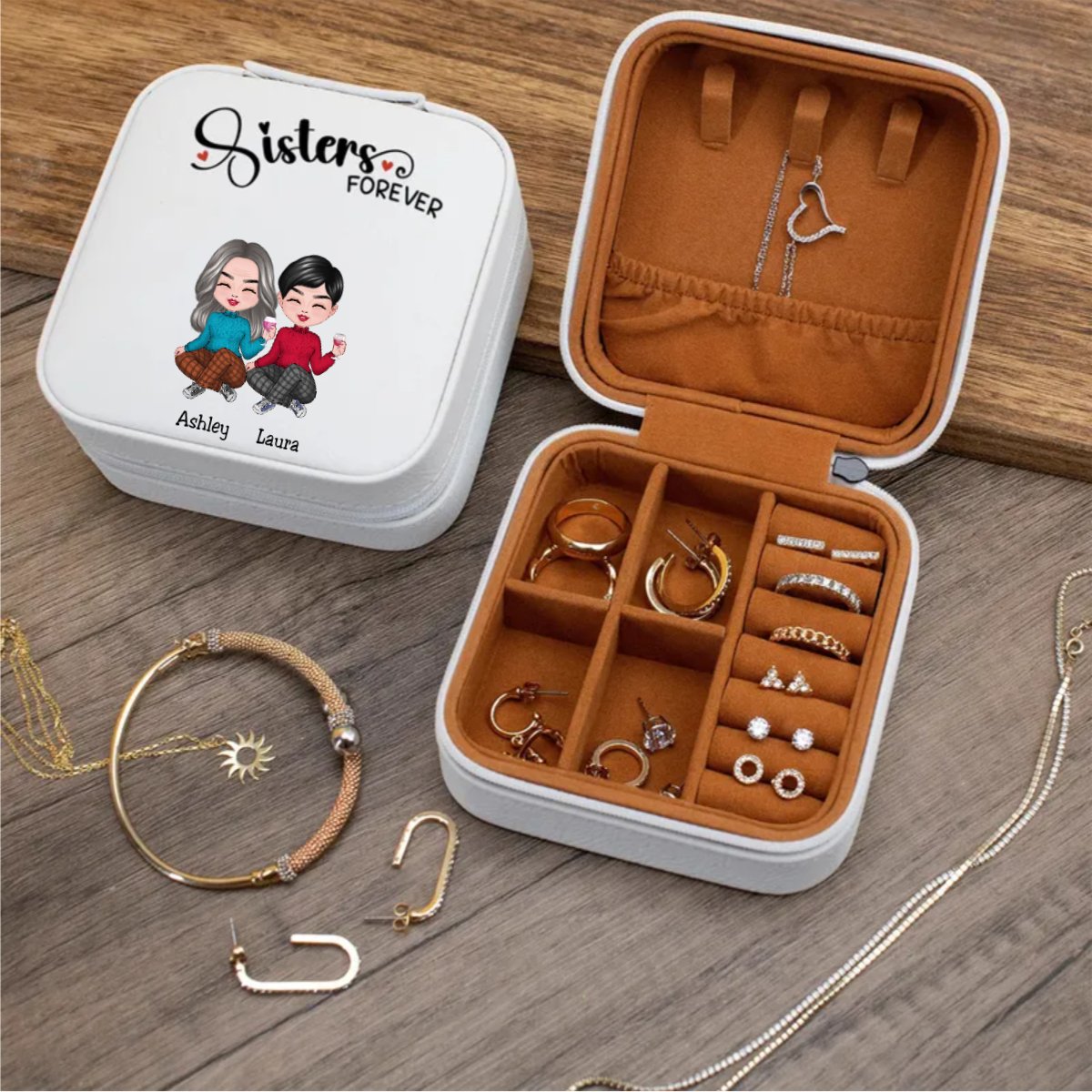 Sisters - Sisters Forever - Personalized Travel Jewelry Box - Makezbright Gifts