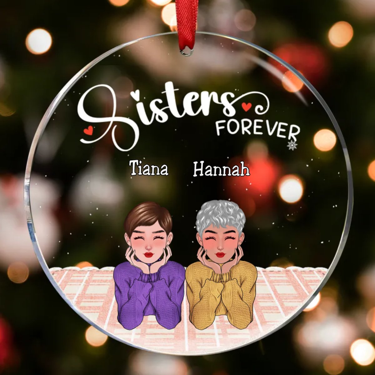 Sisters - Sisters Forever V6 - Personalized Circle Ornament - Makezbright Gifts