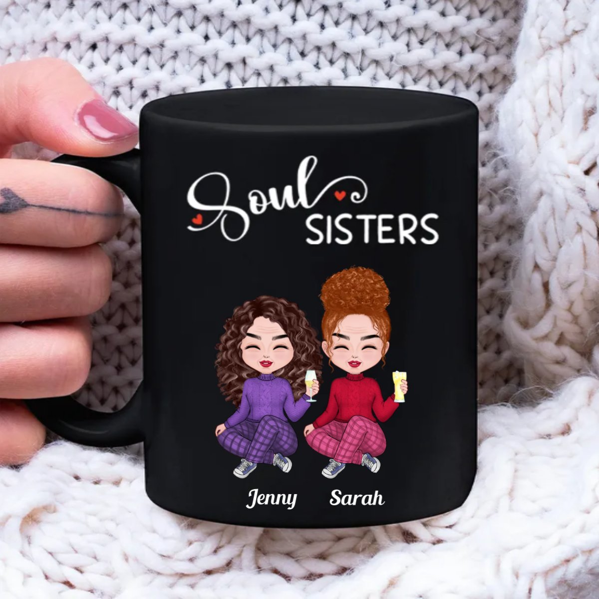 Sisters - Soul Sisters - Personalized Black Mug - Makezbright Gifts