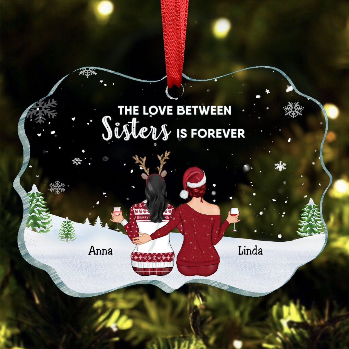 Sisters - The Love Between Sisters Is Forever - Personalized Acrylic Ornament - Makezbright Gifts