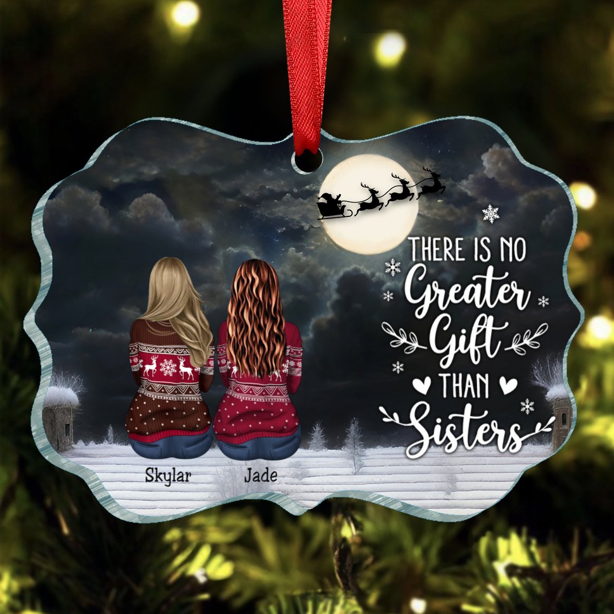 Sisters - There Is No Greater Gift Than Sisters - Personalized Acrylic Ornament(BU) - Makezbright Gifts