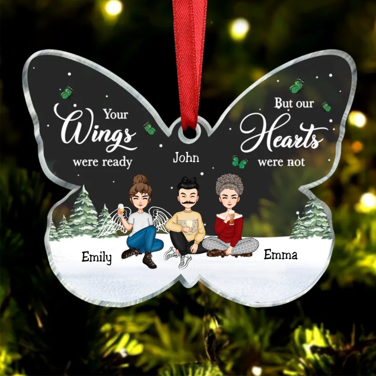 Sisters - Your Wings Were Ready But Our Hearts Were Not - Personalized Acrylic Ornament - Makezbright Gifts