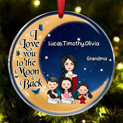 Doll Grandma Grandkids On Moon Personalized Circle Ornament